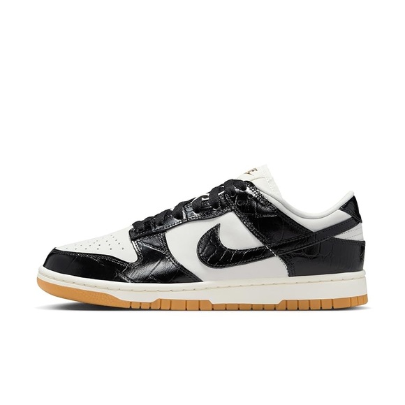 Nike Dunk Low Sneakers Women's Black Leather Croc - Picture 1 of 3